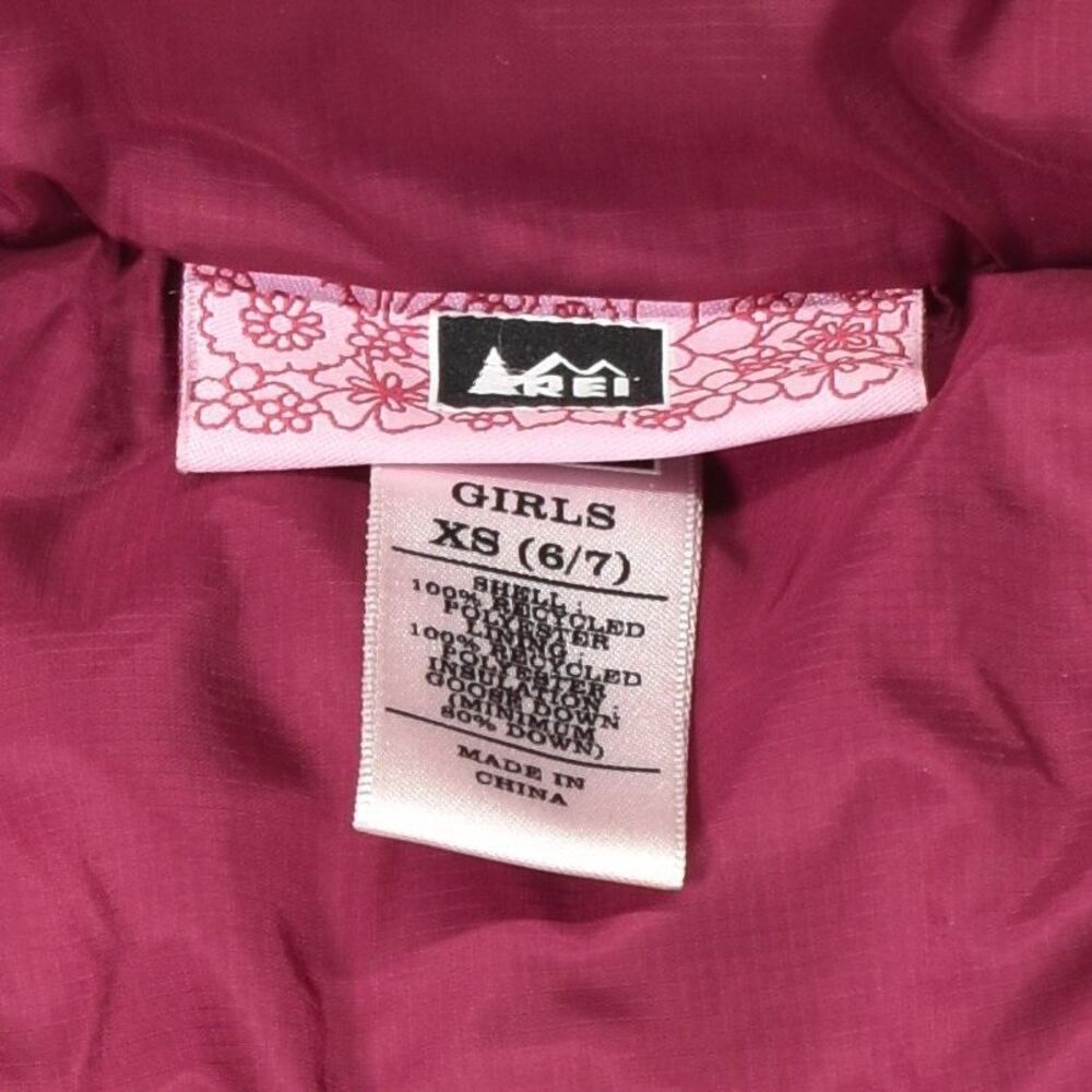 REI Girls Down Puffer Vest XS 6 7 Pink Magenta Quilted Floral Embroidered Co-op - Picture 4 of 8